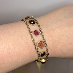 NWT Lauren Ralph Lauren Gold Chain Bracelet with Pink and Purple Gemstones